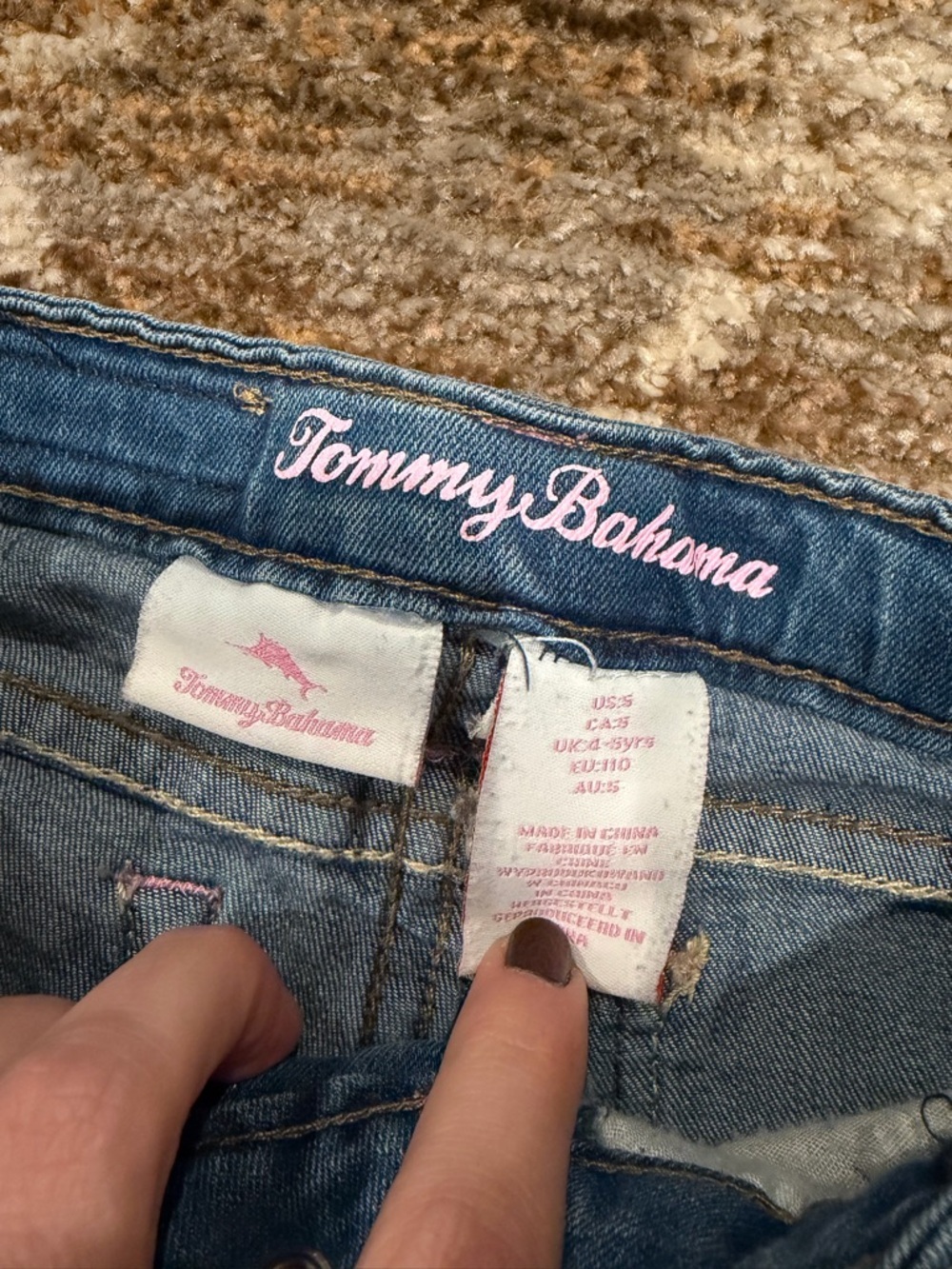 Tommy Bahama Girls' Denim Shorts with Pink Logo Detail - Blue size 5 - Picture 3 of 3